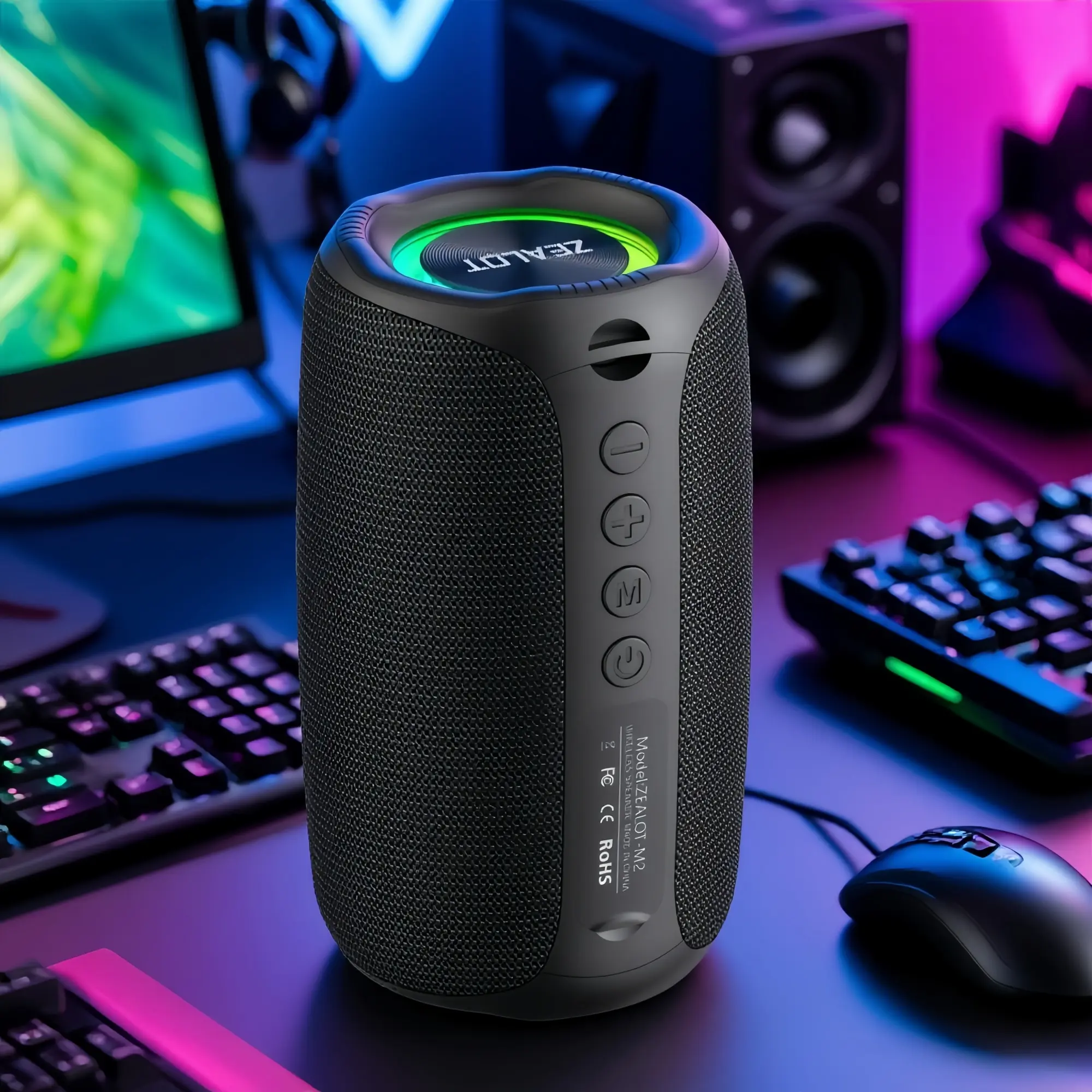 ZEALOT Portable Outdoor Bluetooth Speaker - 10W Loud Volume, Extended Battery Life, RGB Dazzling Light Effects, Dual Bass Diaphragms, IPX4 Waterproof, Multiple Play Modes (TF/USB/AUX), Portable Wireless Speakers