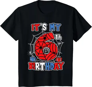 It's My 6th Birthday Spider Theme Party 6 Year Old Boys Kids T-Shirt