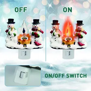 2024 Christmas Night Light Snowman Campfire Night Light Christmas Eve Campfire Flickering Night Light, Festive Ambiance