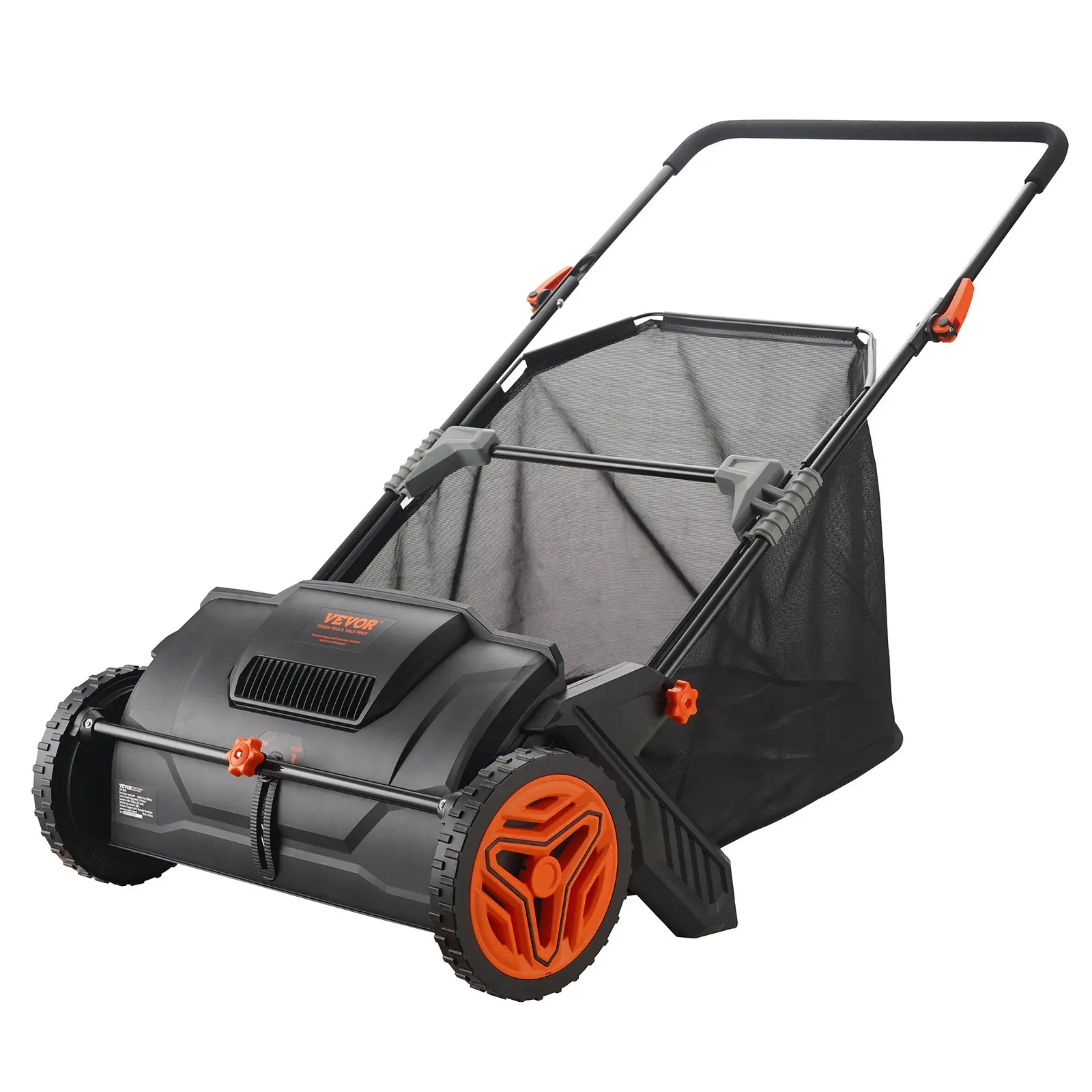 【Summerfinds】 VEVOR Push Lawn Sweeper S19-001A, 21 inch Sweeping Width, 3.5 cu ft Hopper Capacity, 80% Pick-Up Rate, 2 Spinning Brushes, Strong Plastic Wheels, Heavy-Duty Thick Steel Construction, Large Mesh Collection Bag for Yard Use