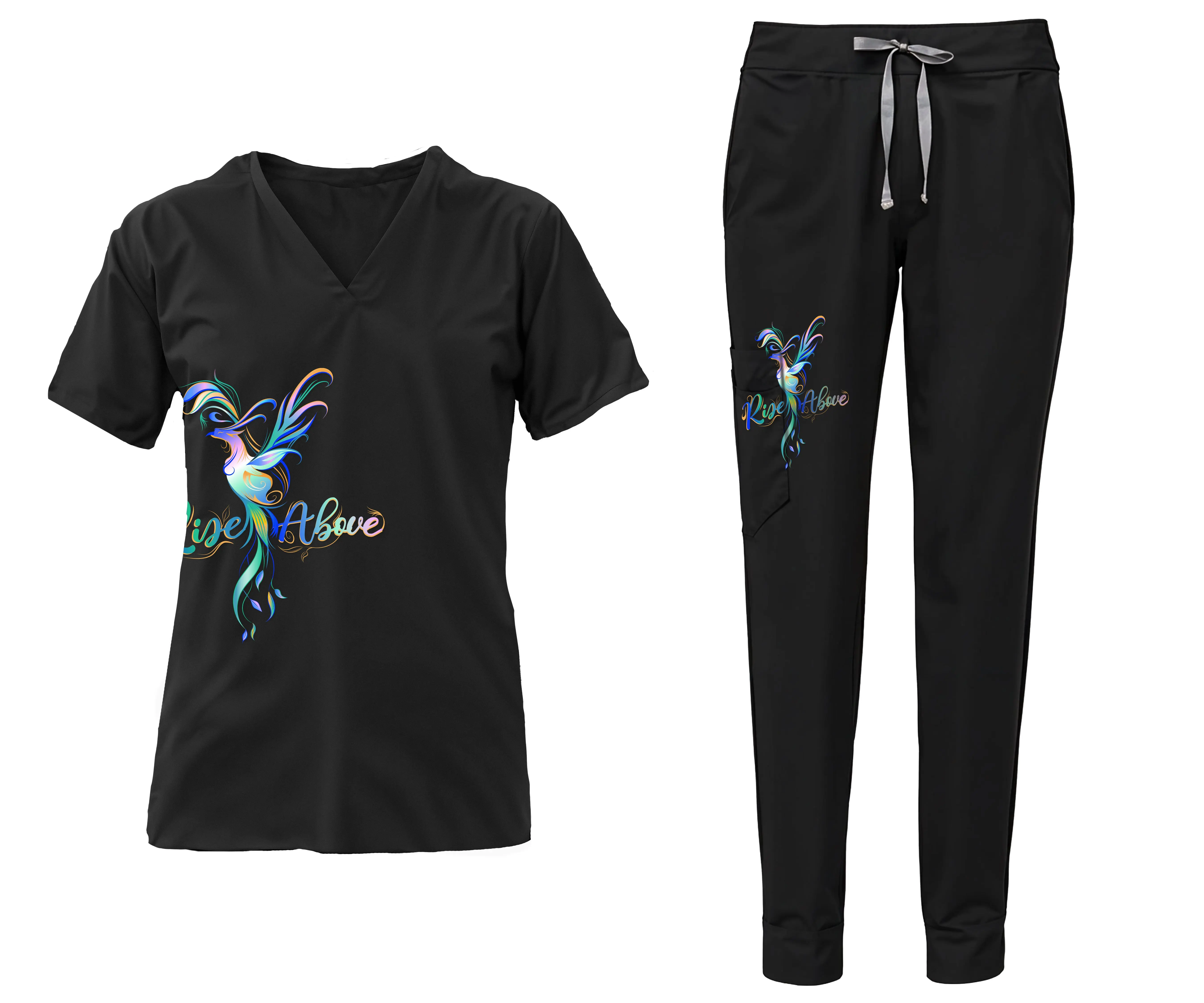 “Black Phoenix Jogger Scrub Set” Breathable Womenswear Clothes Soft