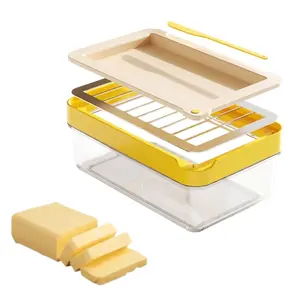 No Mess Butter Cutter Dish with Lid – Airtight Butter Keeper Food Storage Container with Stainless Steel Slicer Grid, Slice Butter in Seconds for Toast, Breakfast & Baking (8oz Large)