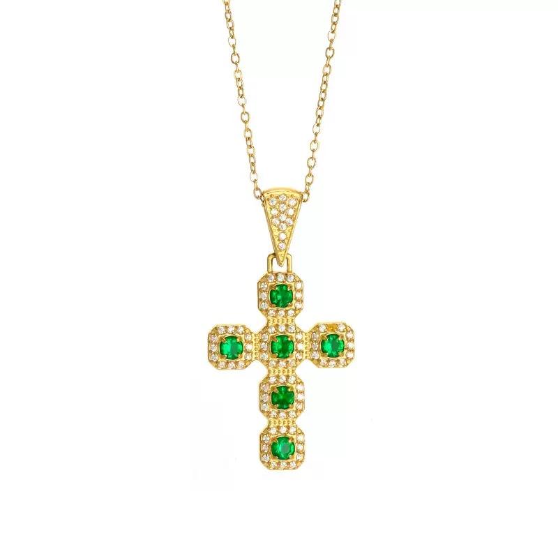 Minimalist Green Diamond Cross Pendant Necklace, Two-Tone Gold & Silver, Layered Cross Necklace for All Occasions, Ideal Gift for Girlfriend, Mom, Daughter, Perfect for Mother’s Day & Holidays Minimalist Green Diamond Cross Pendant Necklace, Two-Tone Gold & Silver, Layered Cross Necklace for All Occasions, Ideal Gift for Girlfriend, Mom, Daughter, Perfect for Mother’s Day & Holidays