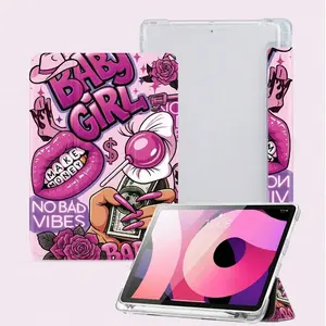 Pink European-Style Soft Edge iPad Case, Built-in Stylus Slot & Flip Stand, Auto Sleep/Wake, Shockproof Anti-Slip, Valentine & New Year Gift, for iPad 10/11th Gen/A16/Pro/Air/Galaxy Tab S9 FE+, Unisex