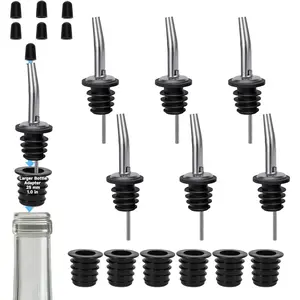 6 count Stainless Steel  Bottle Pourers,Oil Bottle Spouts for  with 6 Adapters, Oil Pourer Spout with Rubber Dust Caps, Olive Oil Dispenser Spout for , Wines, ,Coffee