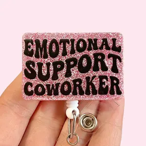Glitter My Badge Emotional support coworker badge reel for nurse, pharmacist, hospital workers. Retractable swivel clip with a 360 rotation. Great gift for coworkers.