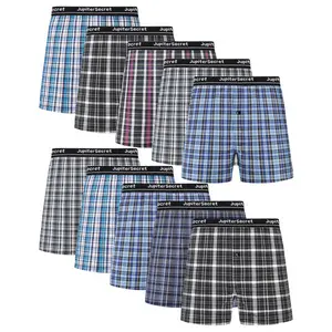 【JupiterSecret】10PCS Men's Underwear Woven Boxers for Men-Elastic Waistband