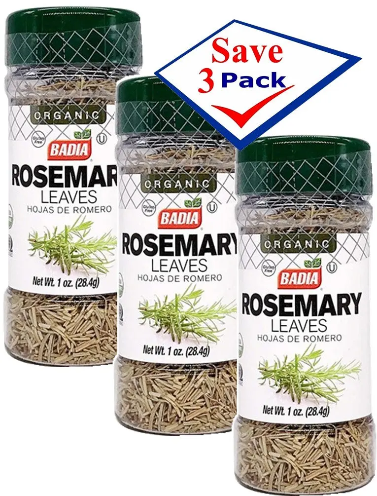 BADIA Certified Organic Real Rosemary Dried Herbs & Spice - 1 oz, Pack of 3, Seafood Seasoning, Flavor Booster for US Cooking & Stews