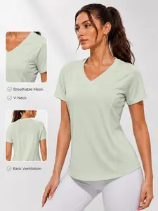 Women's V-Neck Raglan Sleeve Sporty T-Shirt, Mesh Back Panel Breathable Workout Top, Quick-Dry Lightweight Yoga Fitness Running Tee, Athletic Tops, Gym Yoga Tops