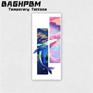 BAGHPBM Beautiful Starry Sky and Ocean Creatures Whale-Patterned Dreamy Couple Tattoo Stickers for Men and Women Waterproof Temporary Tattoos