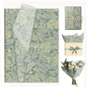 50 Sheets Green Mini Wildflower Pattern Printed Thin Paper Wrapping Paper, 19.8x13.7 Inches Pear Paper,for Birthdays, Weddings, Baby Showers & Spring Party Gift Wrapping,Party Liners, Origami, Gift Bag Fillers & Scrapbooking Decor