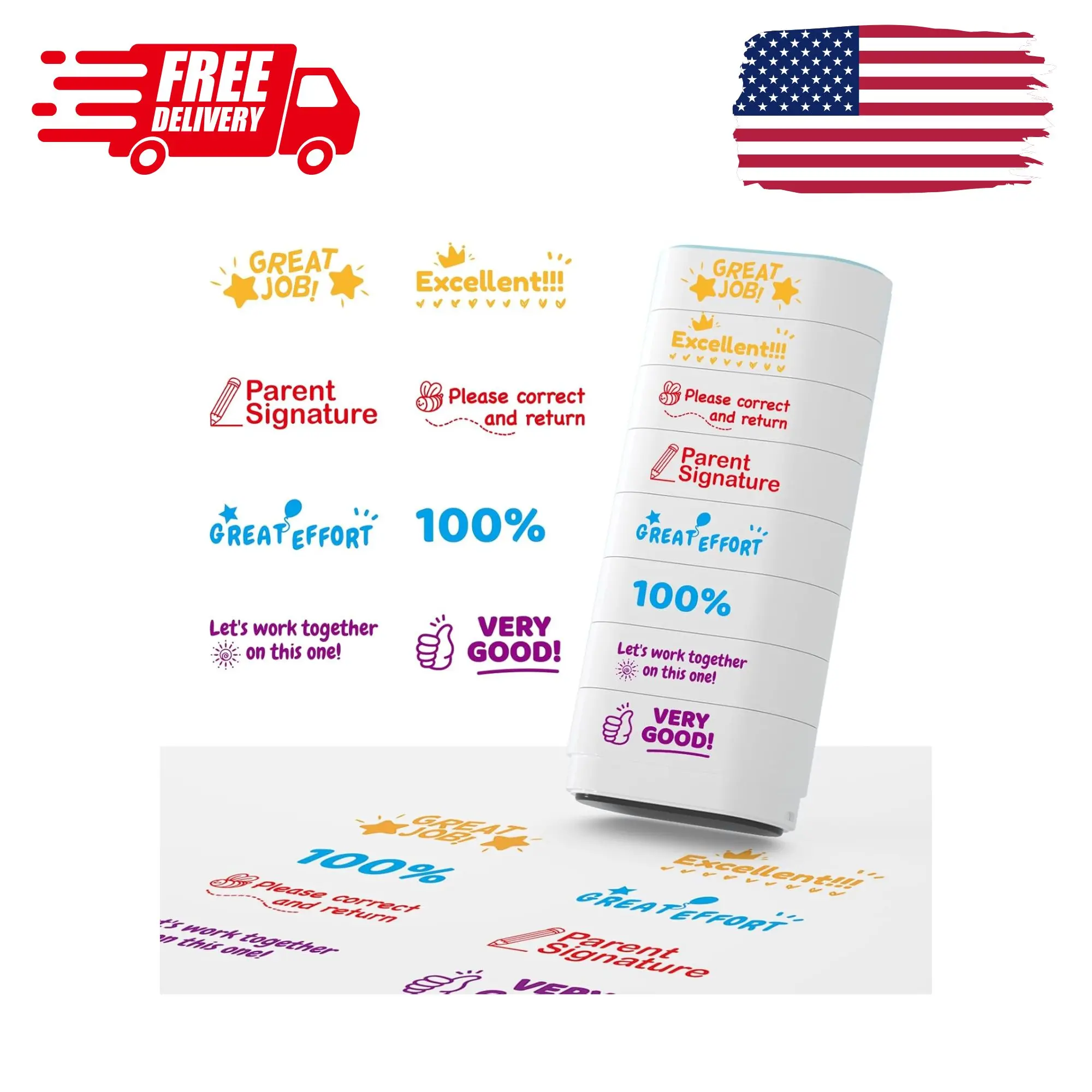 8-in-1 Teacher Stamps for Grading, Classroom & Homework