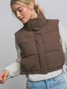 Raquel Cropped Puffer Vest with Pockets - Snap & Zipper Closure, Cinched Waist, Women's Fashionable Quilted Vest for Winter Wear