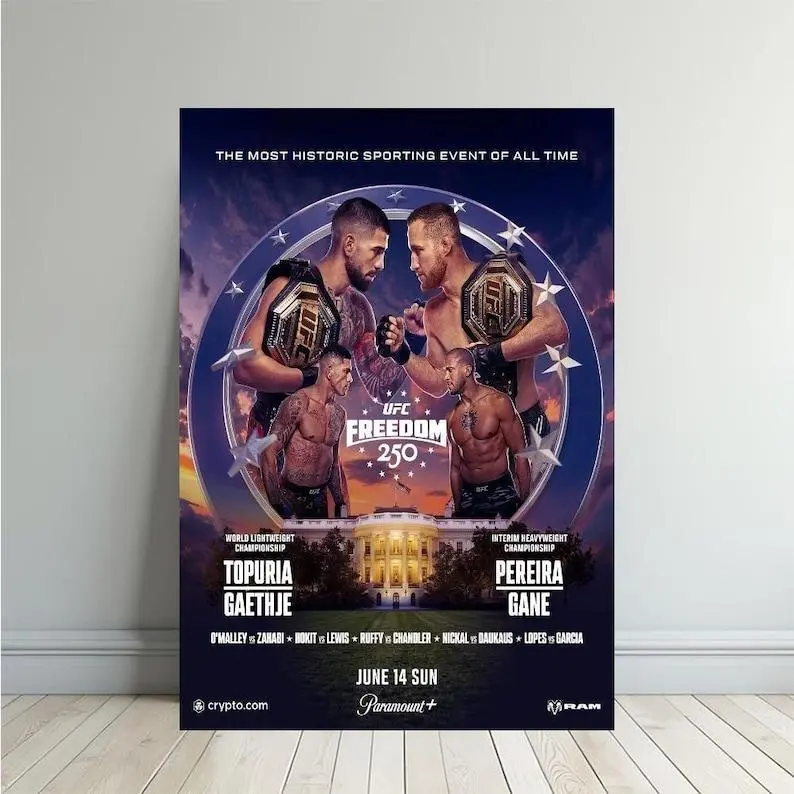 UFC 250 Freedom Topuria vs Gaethje And Pereira vs Gane Matchup Fight Card Poster