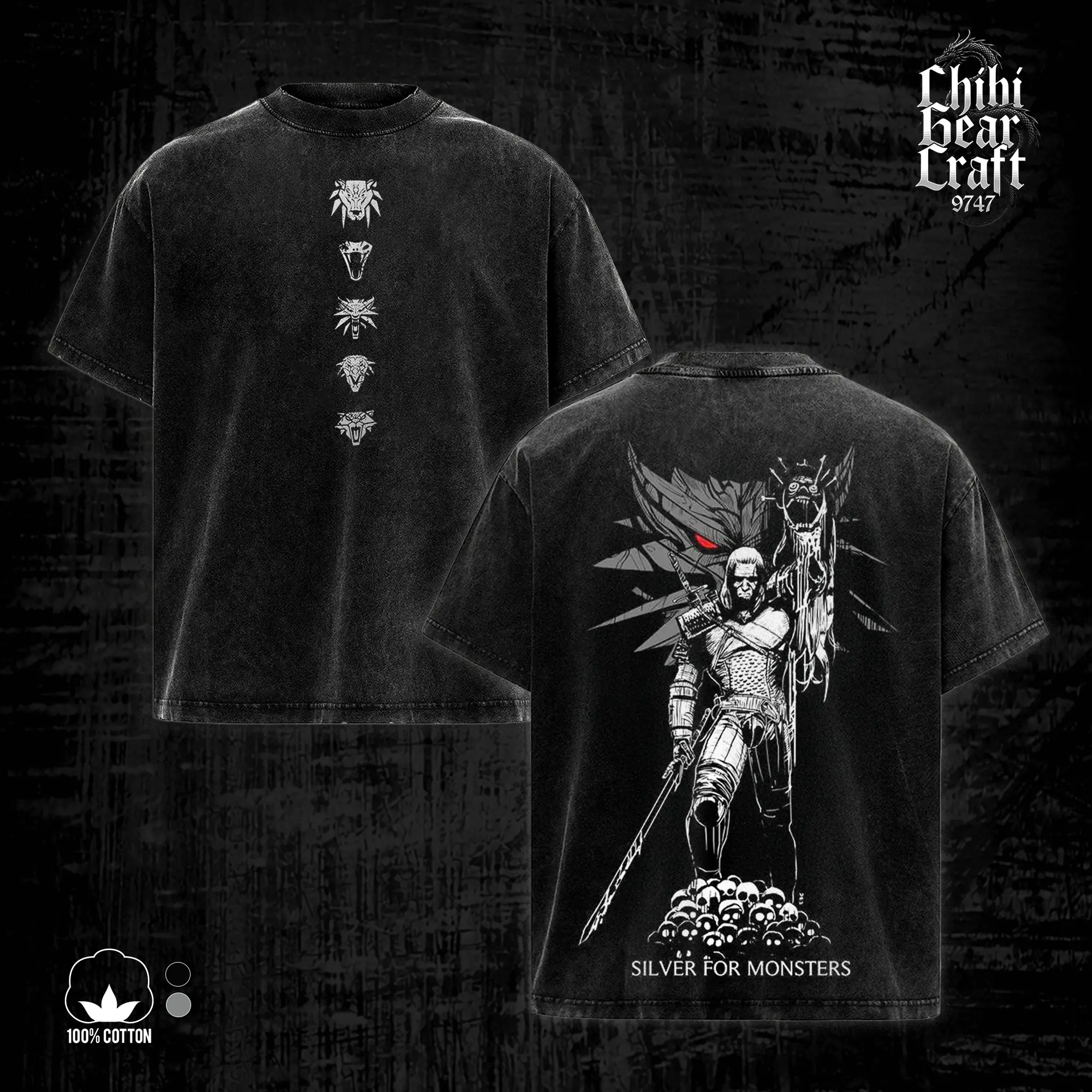 The Witcher Shirt Geralt Of Rivia Silver For Monsters Vintage Acid Washed Oversized T-Shirt Tank Top Gothic Hoodie Graphic Tee Y2K Clothing Summer Men Clothes Outfits Unisex Video Game Clothes Gifts For Him Apparel Dark Fantasy RPG Epic Gamer Merch