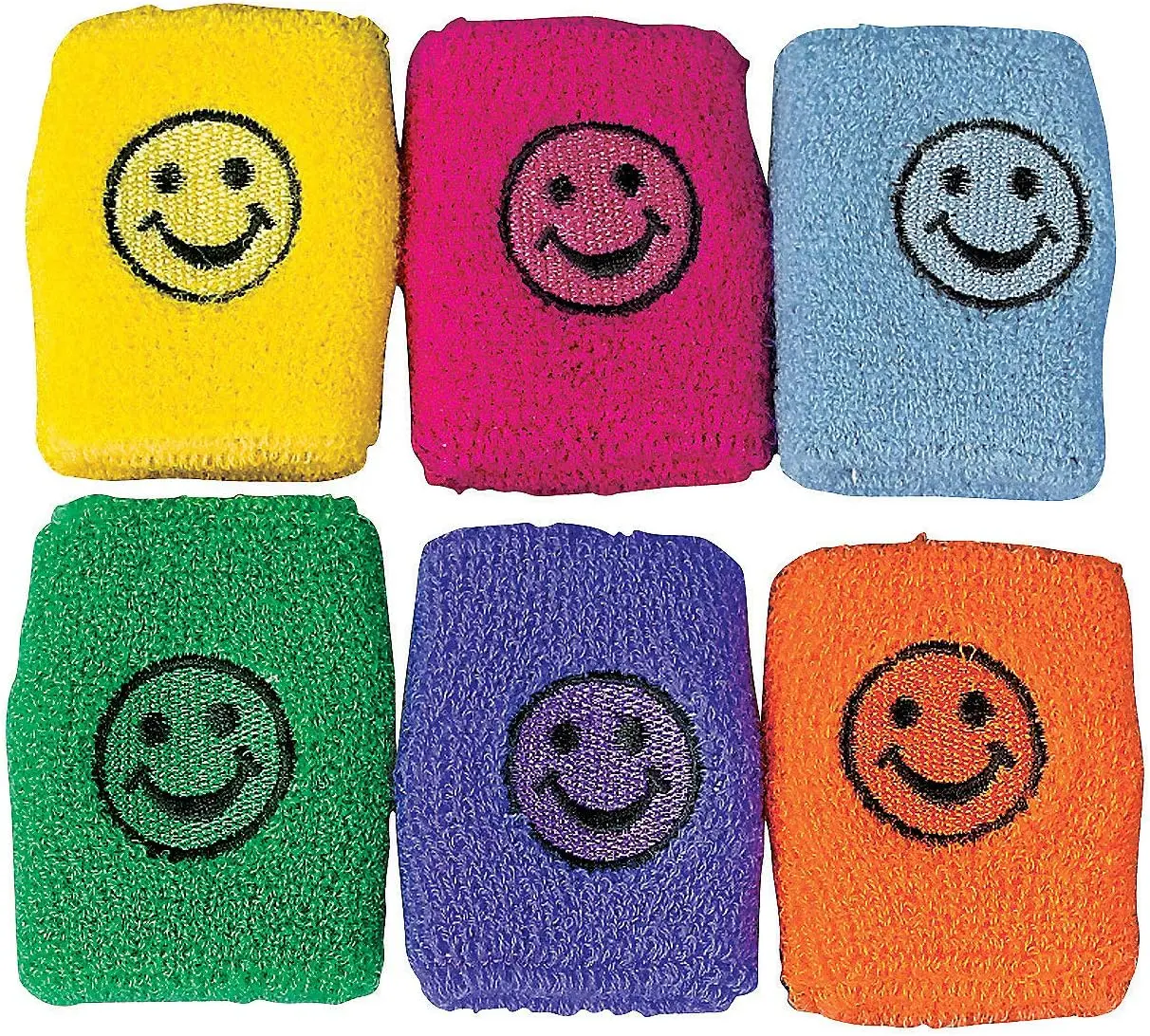 Assorted Colors Smiley Face Soft Polyester Wristbands - 2.75" (Pack of 12) - Fun & Vibrant Party Accessory for Kids & Adults