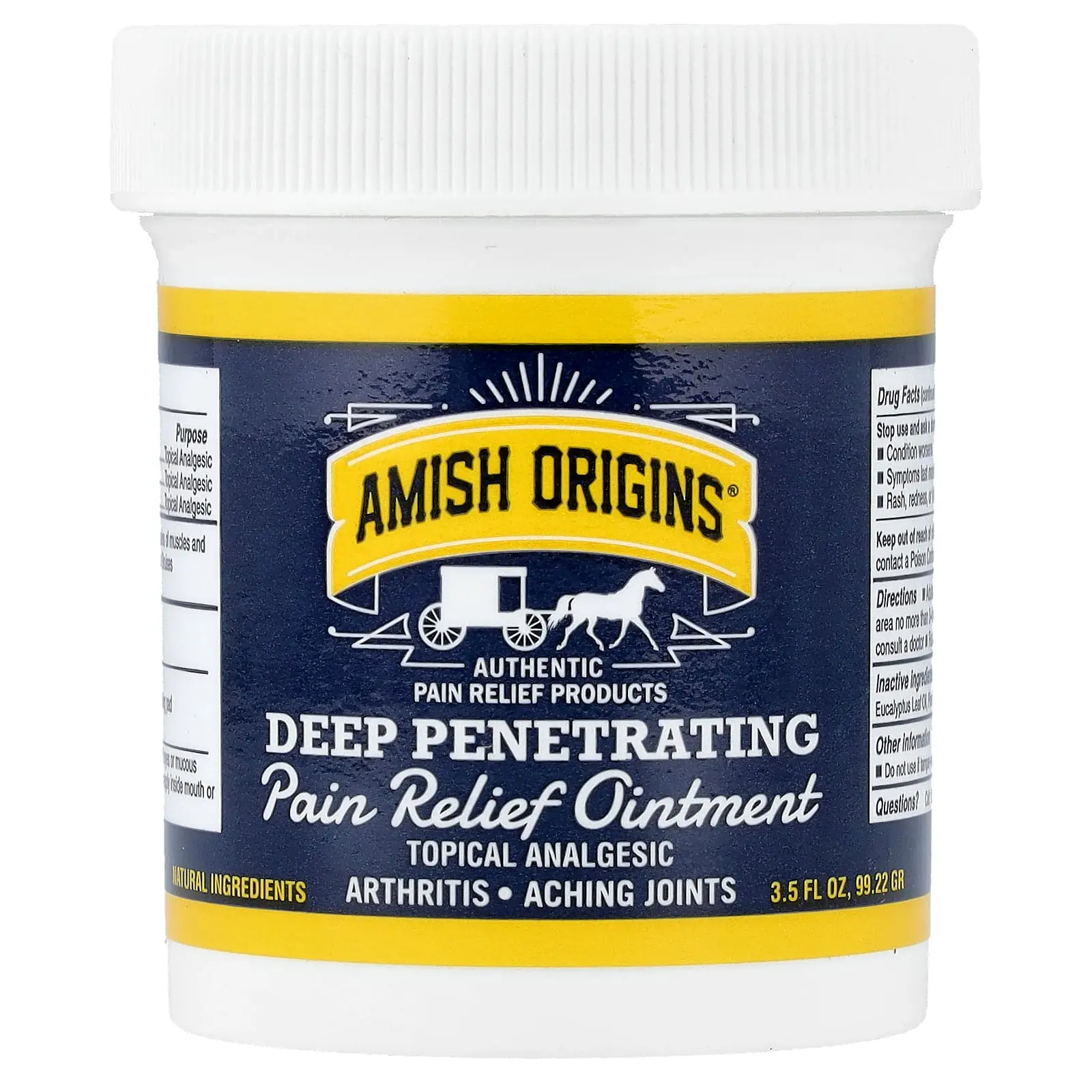 Amish Origins Authentic Deep Penetrating, Pain Relief Ointment, 3.5 fl oz (99.22 g) | HSA/FSA Eligible