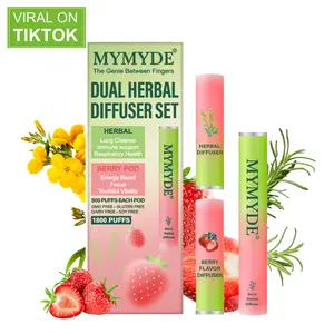 MYMYDE Dual Herbal Diffuser Set - Thyme & Mint Extracts for Lung Detoxification & Oral Air Freshening - Berry Flavor Diffuser - 1800 Puffs - GMO Free