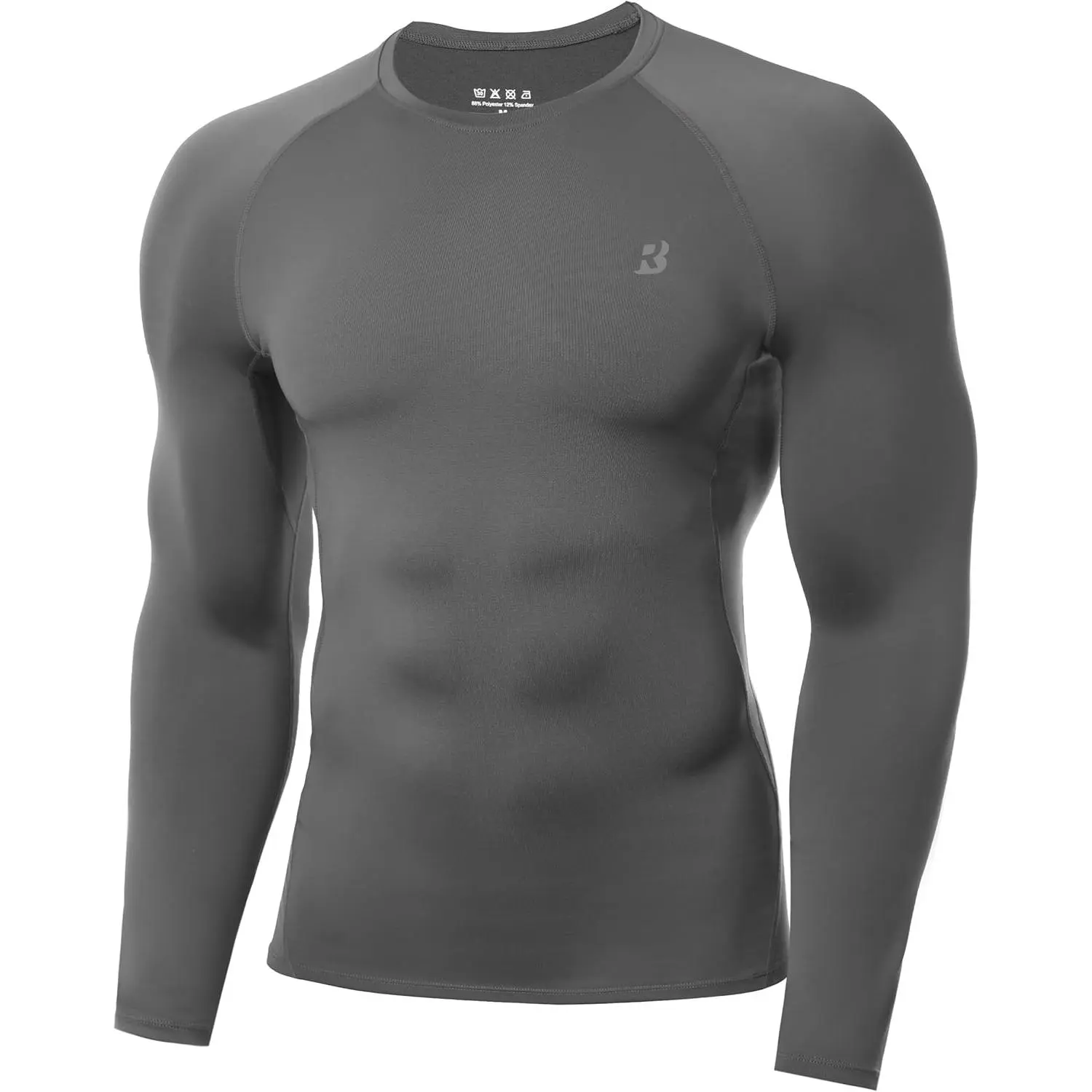 Men's Athletic Compression Shirt, Long Sleeve Polyester Blend Top with Raglan Sleeves, Quick-Dry Base Layer with UPF 50+ for Workouts, Polyester Mix, Quick-Dry Fabric, Male, Biking