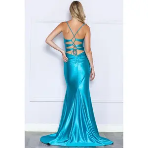 Turquoise Bridesmaid Dresses-Inexpensive Poly USA 9256 Cut Out Back