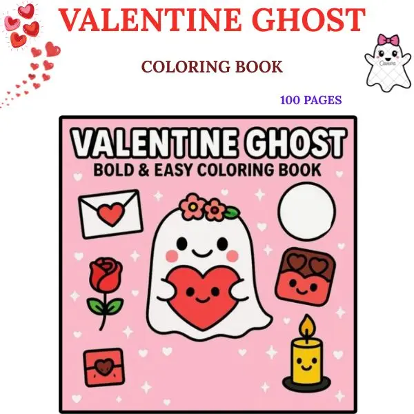 Valentine Ghost Coloring Book for Kids & Adults  Cute & Easy Designs | Fun & Relaxing Valentine’s Day Coloring Pages with Hearts, Love, Candy & Sweet Treats