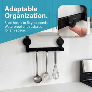 No Drill Heavy Duty Adhesive Wall Hook Rack, 5 Hooks Renter Friendly Damage Free Wall Mounted Hanger, Waterproof Rustproof Space Aluminum Towel Coat Hook for Bathroom Kitchen Entryway Closet, No Falling Easy Install Home Storage Organizer