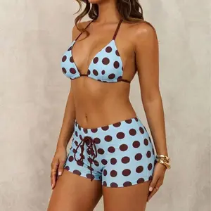 Women's 2 Piece Boyshort Gingham Bikini Sets Swim Shorts Halter Y2K Striped Bathing Suit Swimsuit