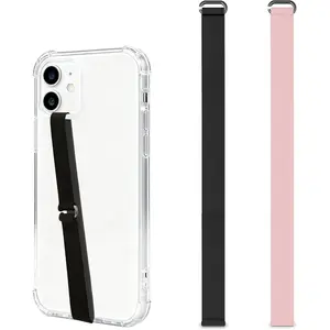 C-Shaped  Clip Finger Phone Grip Strap -  Stretchy Loop Holder for  &  Cases, Black +