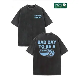 "BAD DAY TO BE A ZYN"  Graphic Double-Sided Printed Street Style Men's Casual Wear 230g Washed Cotton Round Neck Short Sleeve Comfortable Breathable Basic Double-Sided Printed Tee For Summer High-Quality Edgy Design