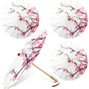 4Pcs Oiled Paper Umbrella Chinese Classical Plum Blossom Paper Umbrella Parasol Dance Japanese Umbrella for Wedding (22 x 15 inches)
