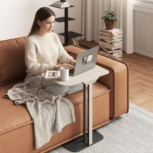 Guyii Modern Minimalist Rectangular Side Table Light Grey PU Top 13.85"D x 20.11"W x 21.69"H Space-Saving End Table for Living Room Bedroom Small Spaces Compact Accent Table