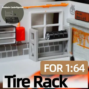 6PCS 1/64 Scale Model Car Tire Racks with 4 Tires, Double-Layer Mini Wheel Storage, Display & Organiser Racks - Professional Diorama Accessories for Desktop Garage Scenes, Includes Racks, Cards & Tires, Minicar Accessories