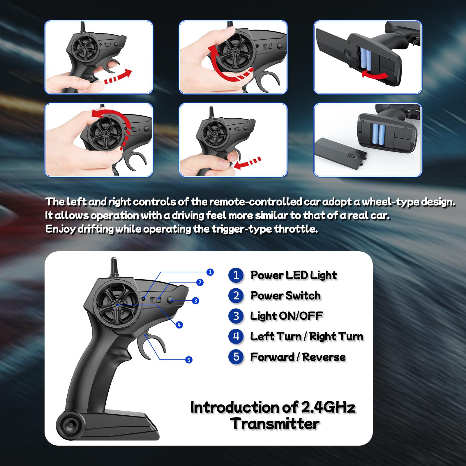 1:24 Scale Remote Control Drift Car - 2.4GHz 4WD RC Drift Car with LED Lights & Tires - Remote Control Racing Car, Perfect Birthday Gift for Kids united states