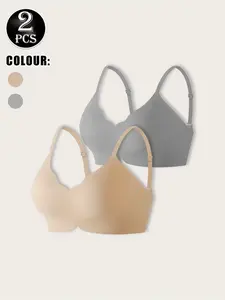 2-Pack Seamless Push-Up Bralettes, Wireless Medium Support, Adjustable Straps, Breathable Lining, Skin Tone &, All Seasons Lingerie