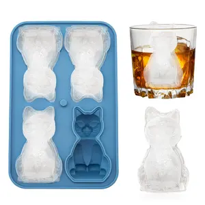 3D Cat Ice Cube Tray, Ice Molds, BPA-Free Silicone, Cute Kitchen Accessory, Home Bar Accessories, Dishwasher Safe, Perfect for Cocktails, Chocolate & Jello