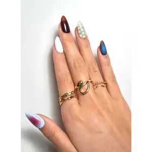 Do Not Disturb Bold High Impact Nails Set with Deep Ocean Blue Espresso Browns & White Accents for Modern Contrast and Comfort