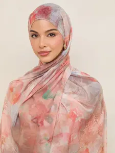 Women Bohemian Style Fashion Watercolor Floral Print Hijab, Spring Summer Street Couples Scarf, Daily Wear for Dresses