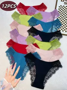 6/12 PCS Women's Plain Cotton Panties High Quality Stretch Comfort Bikini Style Multicolor Lingerie