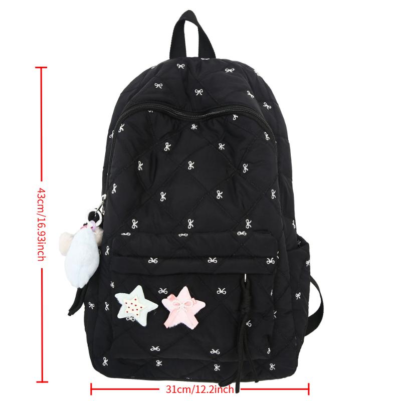 Fresh Bow Embroidery Large-Capacity Backpack, Korean INS Sweet Style Student School Bag, Casual Travel Daypack with Multiple Compartments for Women(No attachments)