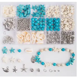 325Pcs Turquoise Sea Turtle Beads Starfish Bead Blue White Tortoise Turtle Charms Summer Beach Animal Spacer Bead Shell Craft Beads for Jewelry Making DIY Bracelets Necklace Supplies