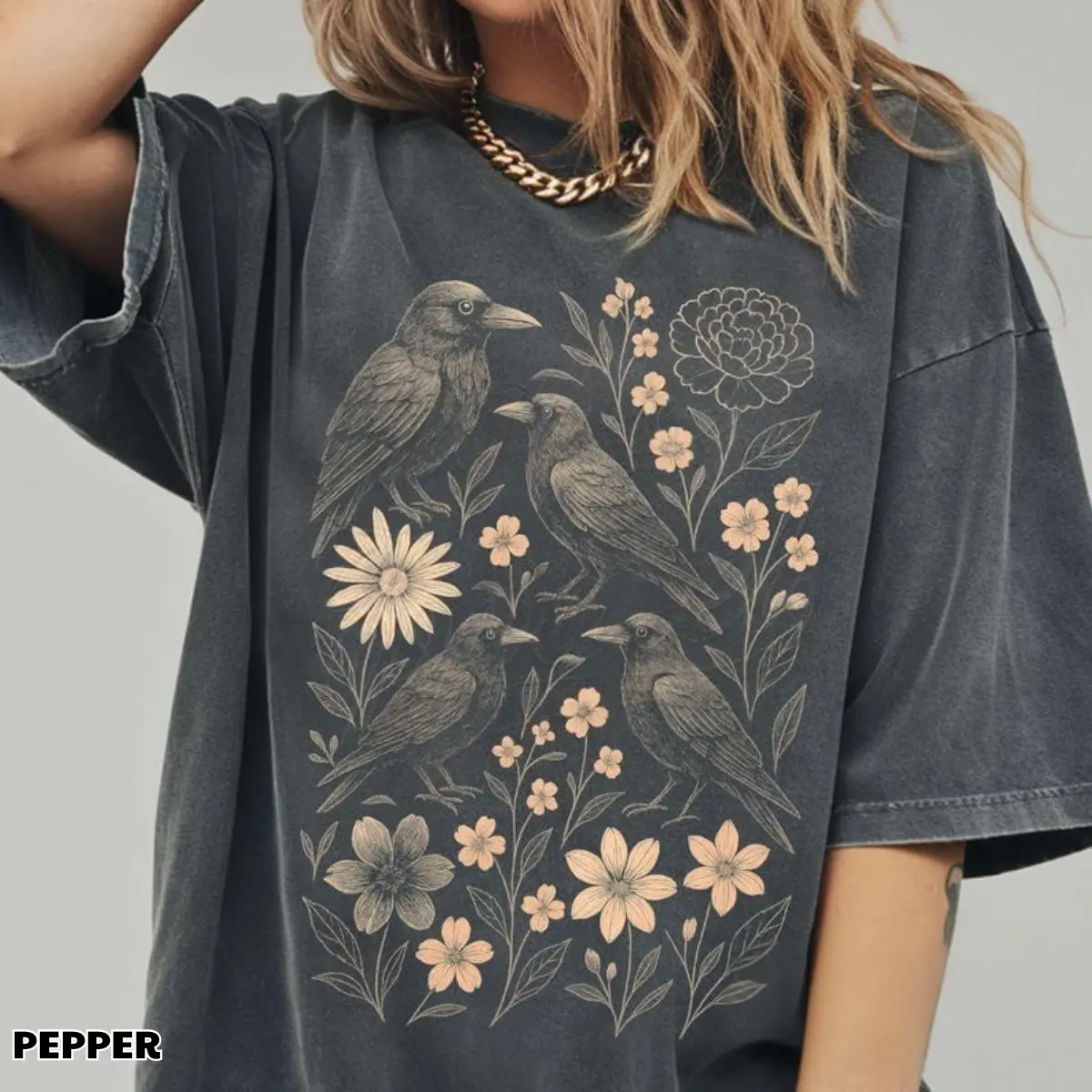 Comfort Colors Raven TShirt, Gothic Cottagecore Tee, Crow and Floral Graphic Top, Dark Academia Nature T-Shirt, Witchy Aesthetic Gift, Vintage Bird Tee