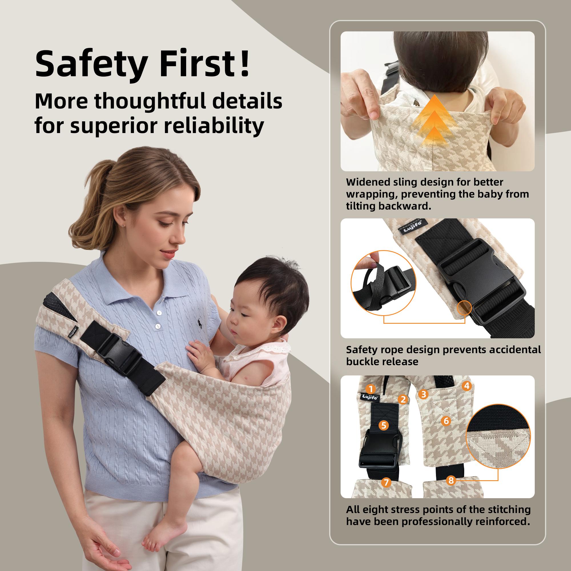 LUJIFO Chic Houndstooth Side Baby Carrier - Premium Cotton Linen Toddler Sling
