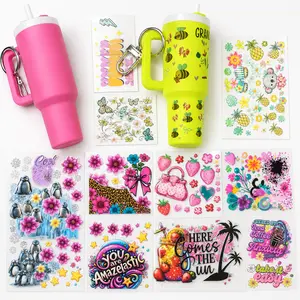 20pcs Luminous mini cup keychain and cartoon Holographic minicup sticker Key Rings Key Tags