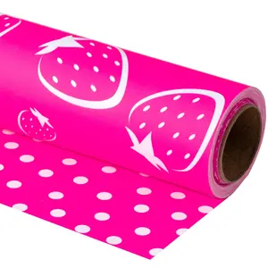 Reversible Strawberry Polka Dot Gift Wrap Paper, Sweet Fruit Theme for Girls' Birthday Parties, DIY Craft Decor Paper, 43.2cm X 1000cm