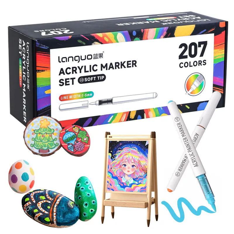 Christmas Painting Supplies, 168 Color Acrylic Marker Set, Soft Tip Elasticity, Saturated Colors Stackable, Multi-Material Drawing, Gift Box Storage