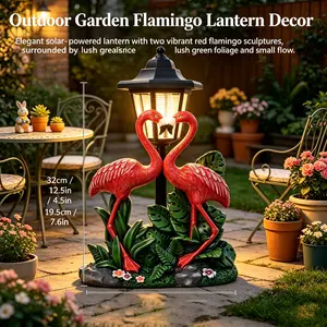 Flamingo Solar Powered Garden Lights, Waterproof LED Outdoor Decorative Lanterns, Resin Flamingo Ornaments for Courtyards, Patios and Balconies, Warm White Night Lights for Garden Decoration