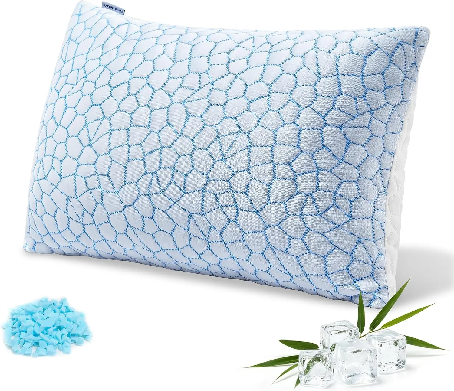 Velvet Crochet Cracked Ice Cooling Memory Foam Pillow - Ice Silk Cool Touch, Adjustable Shredded Foam Fill, Breathable Support for Hot Sleepers, Guest Rooms, Hot Nights, Standard Size, 1 Pack