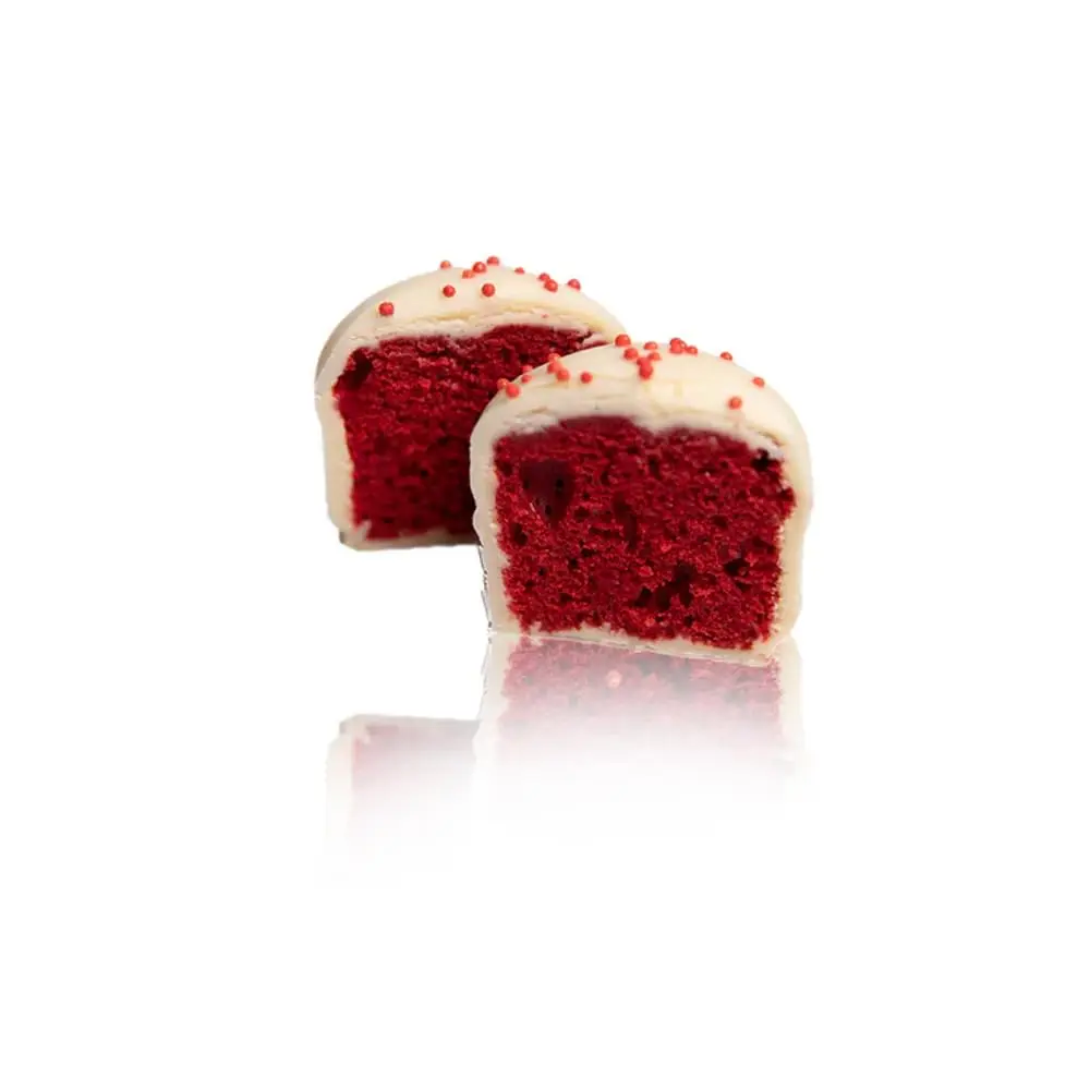 Red Velvet Cake Balls Dipped in White Chocolate with Red Sprinkles – Ideal for Baby Showers (6 Oz, White with Red Vermicell)