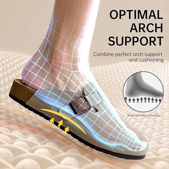 Unisex Round Toe Cork Footbed Clogs,Clogs for Women  Mens Suede Soft Leather Clogs  Potato Shoes Slide Outdoor Gym Shoes with Arch Support Flat Buckle Clogs Retro Fashion Walking Shoes Slippers