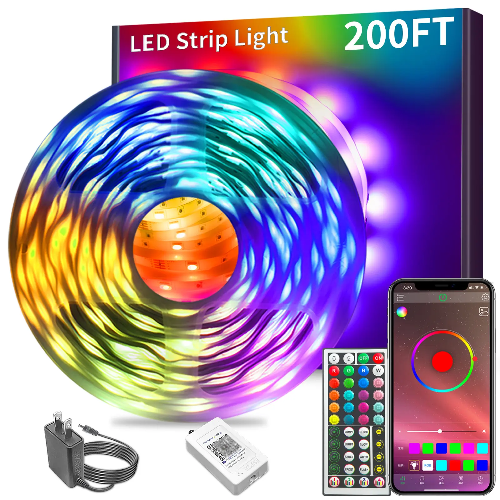 200FT Led Strip Lights RGB Music Sync for Bedroom ,more 100ft 50ft Bluetooth Christmas Lights with Smart App and Remote Control Indoor Lighting, for room decorating party decor